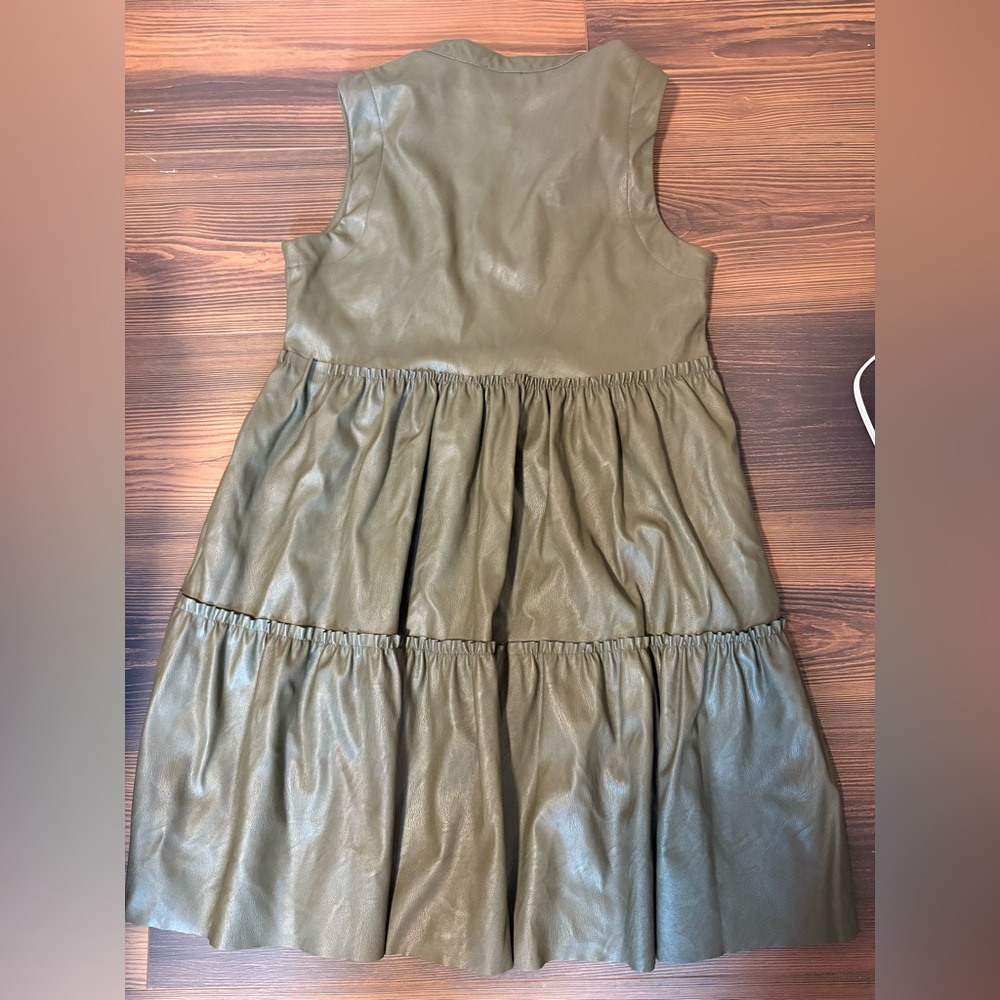 Olive Green Sleeveless Leather Dress size S/M - Picture 2 of 5